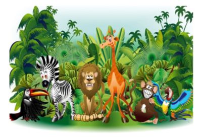 Papier peint intissé panoramique pour enfants jungle animals 350x245 cm