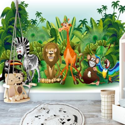Papier peint intissé panoramique pour enfants jungle animals 350x245 cm