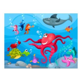 Papier peint intissé panoramique pour enfants poulpe et requin 300x231 cm