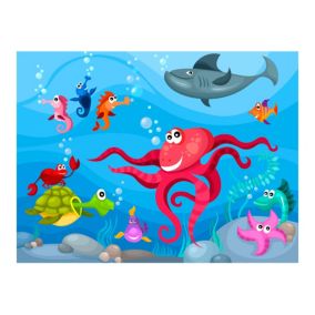 Papier peint intissé panoramique pour enfants poulpe et requin 350x270 cm