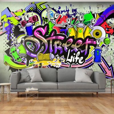 Papier peint intissé panoramique street art colourful cooperation 300x210 cm