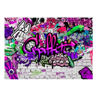 Papier peint intissé panoramique street art purple graffiti 300x210 cm