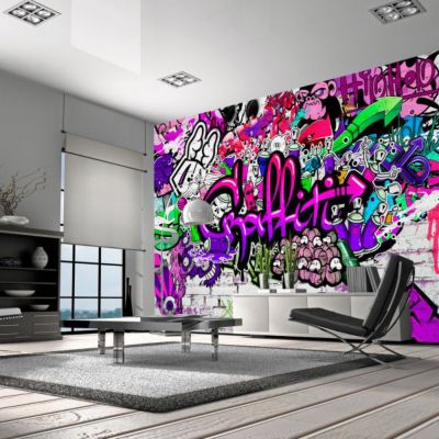 Papier peint intissé panoramique street art purple graffiti 300x210 cm