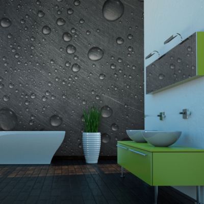 Papier peint intissé panoramique surface en acier avec gouttes d'eau 300x231 cm