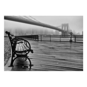 Papier peint intissé panoramique ville et architecture a foggy day on the brooklyn bridge 300x210 cm