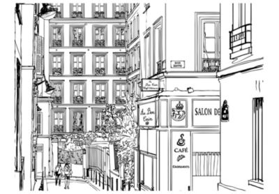 Papier peint intissé panoramique ville et architecture a walk through parisian streets 200x154 cm