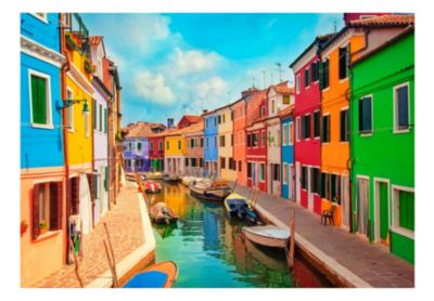Papier peint intissé panoramique ville et architecture colorful canal in burano 400x280 cm