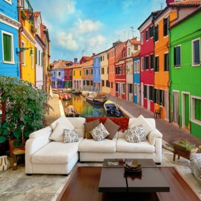 Papier peint intissé panoramique ville et architecture colorful canal in burano 400x280 cm