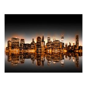 Papier peint intissé panoramique ville et architecture new york et or 350x270 cm