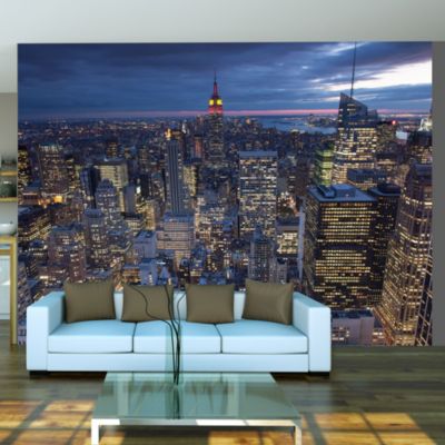 Papier peint intissé panoramique ville et architecture new york - nuit 350x270 cm