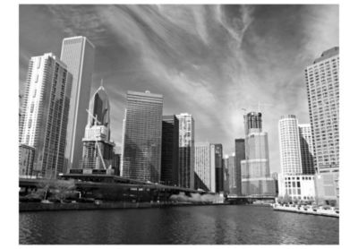 Papier peint intissé panoramique ville et architecture panorama de chicago (noir et blanc) 200x154 cm