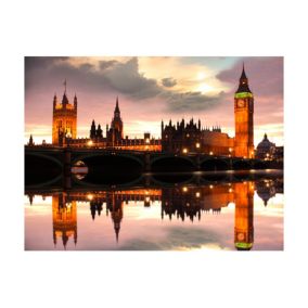 Papier peint intissé panoramique ville et architecture soirée à londres, big ben 200x154 cm