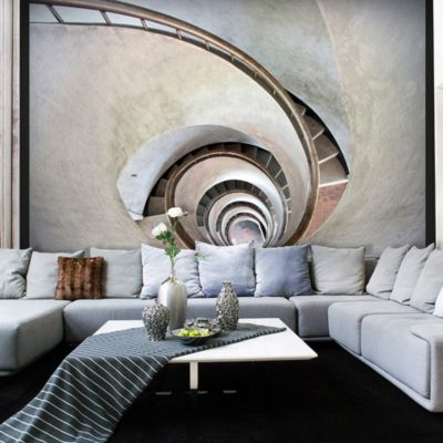 Papier peint intissé panoramique ville et architecture white spiral stairs 300x231 cm