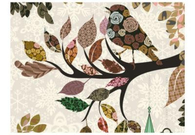 Papier peint intissé panoramique vintage et retro oiseau sur branche (patchwork) 250x193 cm