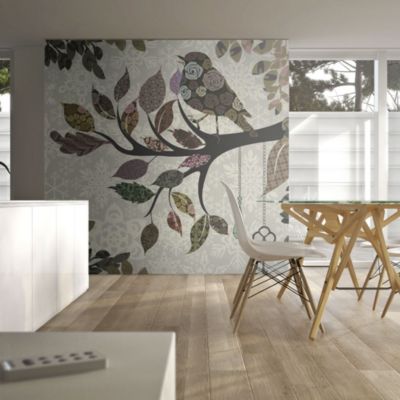 Papier peint intissé panoramique vintage et retro oiseau sur branche (patchwork) 250x193 cm