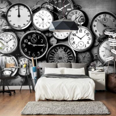 Papier peint intissé panoramique vintage et retro retro clocks 350x245 cm