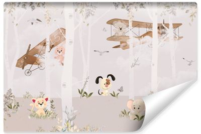 Papier Peint Intissé Photo ANIMAUX Avions Arbres Pour Chambre Enfants 300cm x 210cm