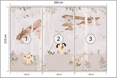 Papier Peint Intissé Photo ANIMAUX Avions Arbres Pour Chambre Enfants 300cm x 210cm