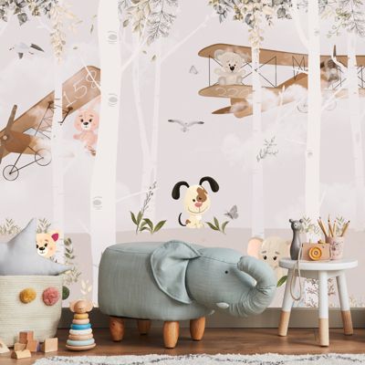 Papier Peint Intissé Photo ANIMAUX Avions Arbres Pour Chambre Enfants 300cm x 210cm