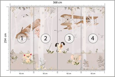 Papier Peint Intissé Photo ANIMAUX Avions Arbres Pour Chambre Enfants 368cm x 254cm
