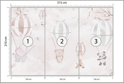 Papier Peint Intissé Photo BALLONS Animaux Fleurs Pour Chambre Enfants 315cm x 210cm