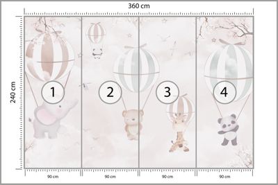 Papier Peint Intissé Photo BALLONS Animaux Fleurs Pour Chambre Enfants 360cm x 240cm