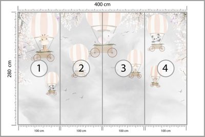 Papier Peint Intissé Photo BALLONS Animaux Fleurs Pour Chambre Enfants 400cm x 280cm