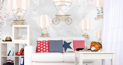 Papier Peint Intissé Photo BALLONS Animaux Fleurs Pour Chambre Enfants 400cm x 280cm