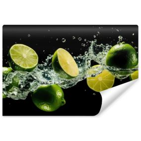 Papier Peint Intissé Photo CITRONS Verts Fruit Eau 3D Pour Chambre 315cm x 210cm