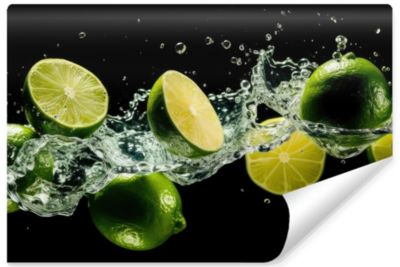 Papier Peint Intissé Photo CITRONS Verts Fruit Eau 3D Pour Chambre 360cm x 240cm