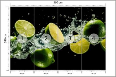 Papier Peint Intissé Photo CITRONS Verts Fruit Eau 3D Pour Chambre 360cm x 240cm