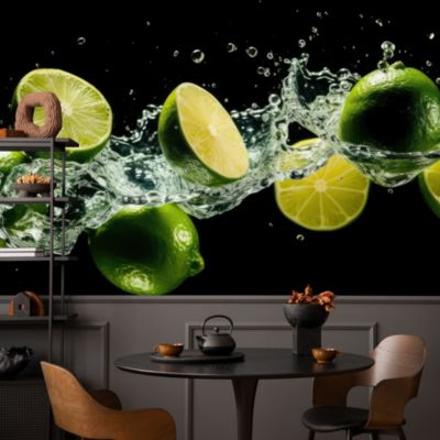 Papier Peint Intissé Photo CITRONS Verts Fruit Eau 3D Pour Chambre 360cm x 240cm
