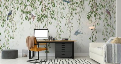 Papier Peint Intissé Photo FEUILLES Oiseaux Nature Pour Salon 315cm x 210cm