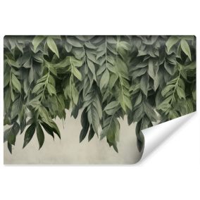 Papier Peint Intissé Photo FEUILLES Plantes 3D Béton Pour Chambre 450cm x 300cm