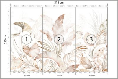 Papier Peint Intissé Photo FEUILLES Plantes Aquarelle Pour Salon 315cm x 210cm