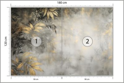 Papier Peint Intissé Photo FEUILLES Tropicales Béton Pour Chambre 180cm x 120cm
