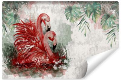 Papier Peint Intissé Photo FLAMANTS Feuilles Béton Pour Chambre 368cm x 254cm