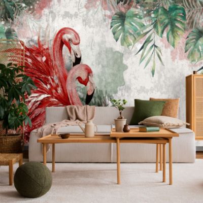 Papier Peint Intissé Photo FLAMANTS Feuilles Béton Pour Chambre 368cm x 254cm