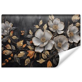 Papier Peint Intissé Photo FLEURS Feuilles 3D Rétro Pour Chambre 135cm x 90cm