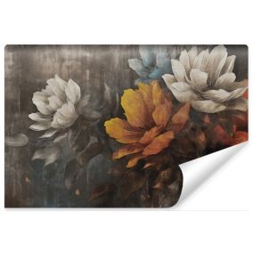 Papier Peint Intissé Photo FLEURS Feuilles Béton Rétro Pour Chambre 400cm x 280cm