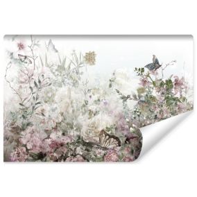 Papier Peint Intissé Photo FLEURS Feuilles Papillons Pour Chambre 180cm x 120cm