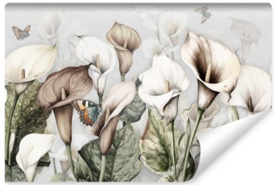 Papier Peint Intissé Photo FLEURS Feuilles Papillons Pour Salon 450cm x 300cm