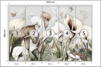 Papier Peint Intissé Photo FLEURS Feuilles Papillons Pour Salon 450cm x 300cm