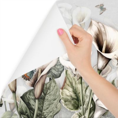 Papier Peint Intissé Photo FLEURS Feuilles Papillons Pour Salon 450cm x 300cm