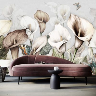 Papier Peint Intissé Photo FLEURS Feuilles Papillons Pour Salon 450cm x 300cm