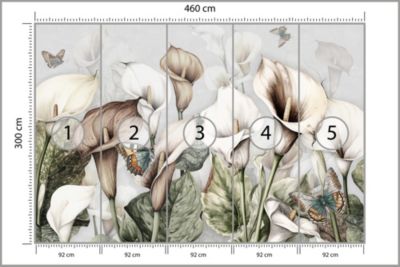 Papier Peint Intissé Photo FLEURS Feuilles Papillons Pour Salon 460cm x 300cm