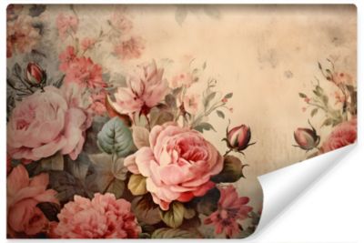 Papier Peint Intissé Photo FLEURS Feuilles Style Rétro Pour Chambre 300cm x 210cm