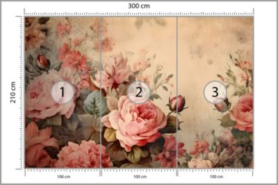 Papier Peint Intissé Photo FLEURS Feuilles Style Rétro Pour Chambre 300cm x 210cm