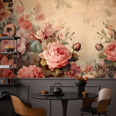 Papier Peint Intissé Photo FLEURS Feuilles Style Rétro Pour Chambre 300cm x 210cm