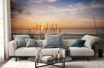 Papier Peint Intissé Photo MER Plage Coucher De Soleil Pour Chambre 300cm x 210cm